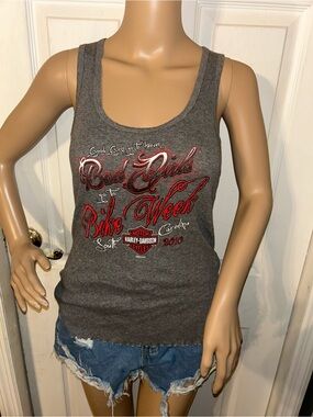 Harley-Davidson Gray Tank with Red & White 'Bad Girls Bike Week' Graphic
